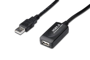 Kabel DIGITUS DA-73101 (USB M - USB F; 15m; kolor czarny)