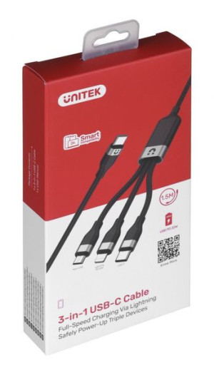 Unitek Kabel Usb 3w1,usbc,microusb, Lightning,1,5m