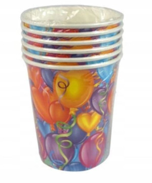 Kubeczki Papierowe Urodzinowe Baloniki 260ml 6szt