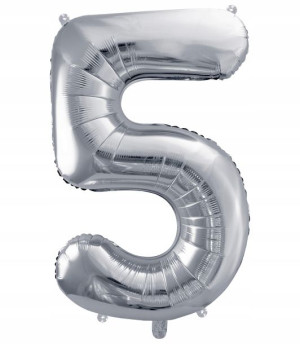 BALON foliowy SREBRNY urodziny cyfra numer 5 XXL