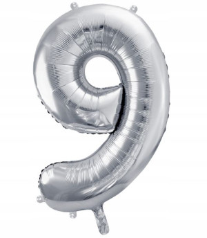 BALON foliowy SREBRNY urodziny cyfra numer 9 XXL