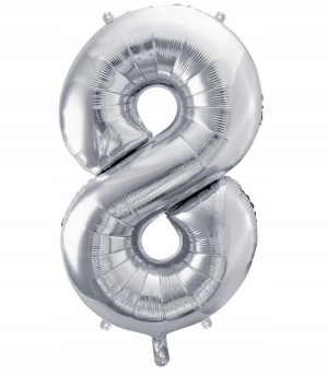 BALON foliowy SREBRNY urodziny cyfra numer 8 XXL