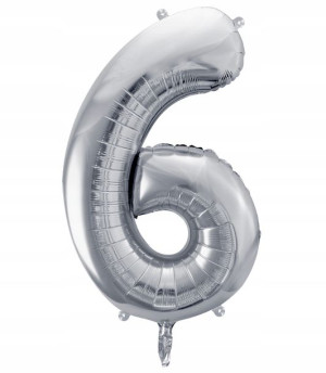 BALON foliowy SREBRNY urodziny cyfra numer 6 XXL