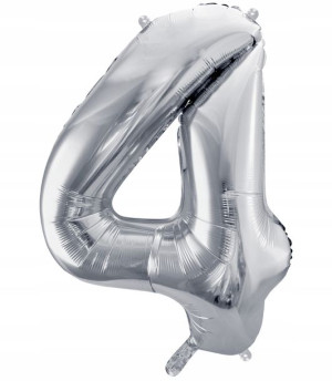 BALON foliowy SREBRNY urodziny cyfra numer 4 XXL