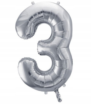 BALON foliowy SREBRNY urodziny cyfra numer 3 XXL