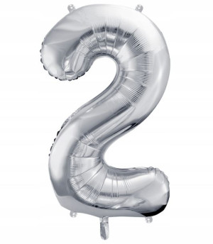 BALON foliowy SREBRNY urodziny cyfra numer 2 XXL