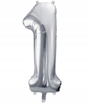 BALON foliowy SREBRNY urodziny cyfra numer 1 XXL