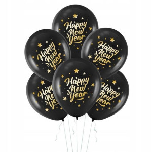 BALON lateksowy CZARNY 'HAPPY NEW YEAR' 5 szt