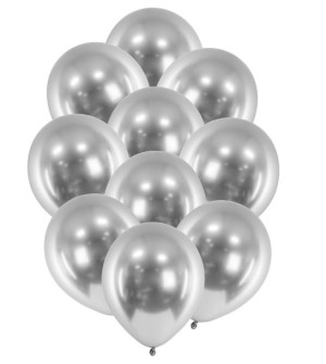 ZESTAW balonów na URODZINY chrom SREBRNE 10 szt