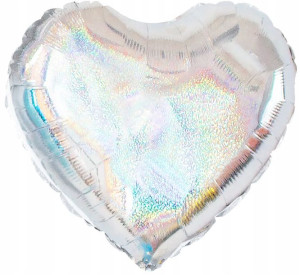 BALON foliowy SERCE holo SREBRNE srebrny 18'' 45cm