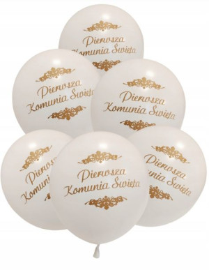 BALONY 12' lateksowe PIERWSZA KOMUNIA ŚWIĘTA 6 SZT