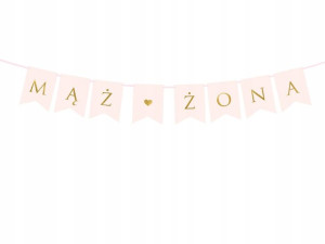 BANER MĄŻ ŻONA biały na WESELE nowożeńcy RÓŻOWY