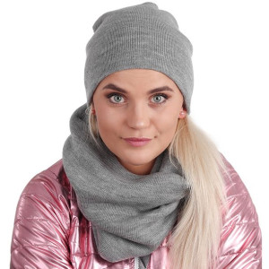 KOMPLET czapka krasnal i komin POPIELATY