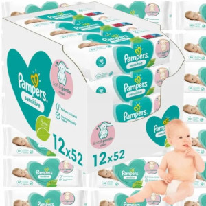 Pampers Chusteczki Nawilżane Sensitive 12 X 52 = 624szt Mega Zapas +gratis