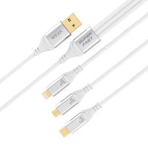 Kabel Usb Vipfan X15 3W1 Usb-C / Lightning / Micro 66W 1.2M, Pozłacany