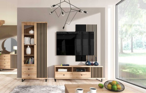 Zestaw mebli do salonu loft artisan czarny lamele
