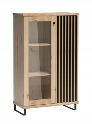 Witryna niska przeszklona 86 cm lamele nóżki loft