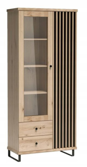 Witryna przeszklona 86 cm lamele szkło nóżki loft
