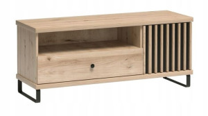 Szafka RTV wąska 124 cm szuflada nóżki lamele loft