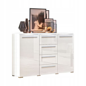 Komoda 130 cm meble szuflady biały połysk salon