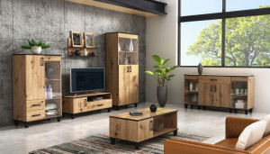 Duży zestaw mebli do salonu industrial Dąb Artisan