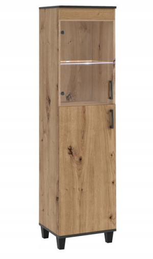 Witryna wąska mała 50 cm do salonu Dąb Artisan
