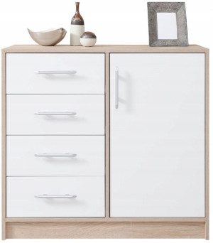 Komoda z szufladami 90 cm biała / dąb sonoma salon