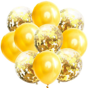 Balony urodzinowe PARTY MIX konfetti złoty 10 szt