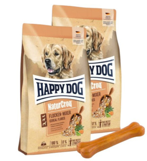 Happy Dog Flocken mixer 2x10kg + MACED Kość Wędzona Prasowana 11 cm