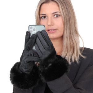 Rękawiczki Damskie dotykowe z futerkiem czarne