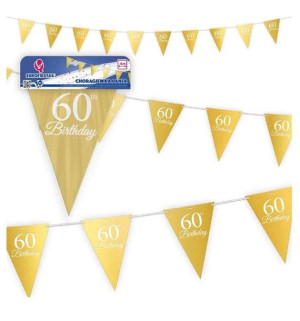 Girlanda Złota Flagi 60th Birthday 4m Złota