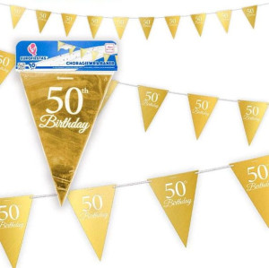 Girlanda Złota Flagi 50th Birthday 4m Złota