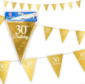 Girlanda Złota Flagi 30th Birthday 4m Złota