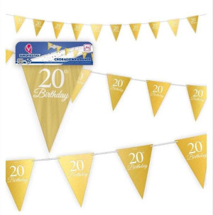 Girlanda Złota Flagi 20th Birthday 4m Złota