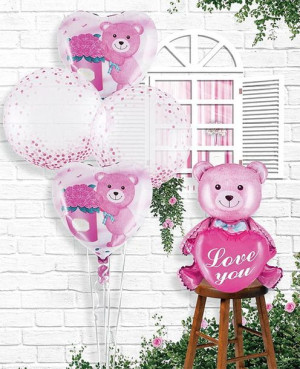 Zestaw Balonów Serce Miś I Love You Walentynki Róż 5szt