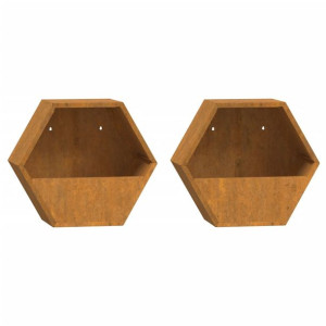 Doniczki ścienne, 2 szt., szare, stal kortenowska, 30x10x25 cm