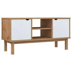 Szafka pod telewizor, brązowo-biała, 113,5x43x57 cm, lita sosna
