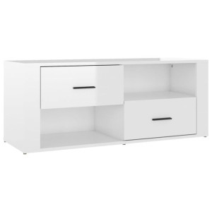 Szafka pod TV, wysoki połysk, biała, 100x35x40 cm