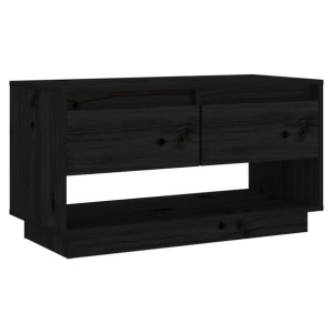 Szafka pod TV, czarna, 74x34x40 cm, lite drewno sosnowe