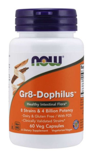 NOW Foods Gr8-Dophilus PROBIOTYK 8 szczepów żywych kultur bakterii 60 kapsu
