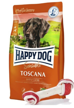 Happy Dog Supreme Toscana 12,5kg + MACED Kość Wiązana Biała Bekon 16cm