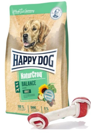 Happy Dog NaturCroq Adult Balance 15 kg + MACED Kość Wiązana Biała Bekon 16