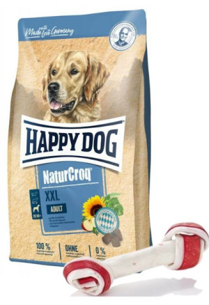 Happy Dog NaturCroq Adult XXL 15 kg + MACED Kość Wiązana Biała Bekon 16cm