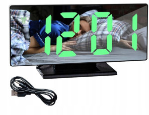 Zegar Elektroniczny Led Stojący Budzik Lustro