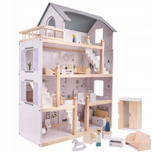 Domek Dom Dla Lalek Drewniany + Mebelki 80cm Eko