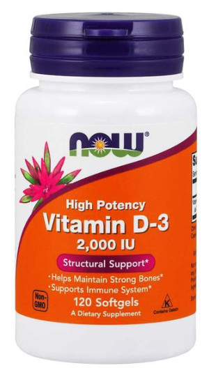 NOW Foods Witamina D3 2000 IU  D-3 - suplement diety- 120 kapsułek żelowych