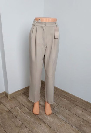 Super Modne Eleganckie Spodnie Wide Leg Beż L