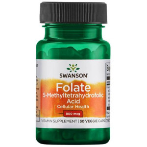 SWANSON Folian Quatrefolic 800mcg 30 kapsułek wegetariańskich Kwas Foliowy