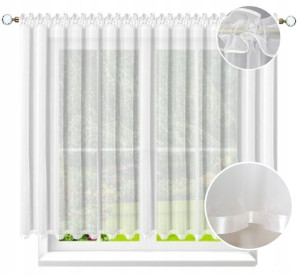 Firana Gotowa Woal 140x300 Prosta Lamówka Biała