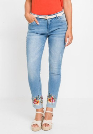 Bonprix Spodnie Haft Kwiaty Cygaretki 7/8 Przetarcia Jeansy 44-46 909840